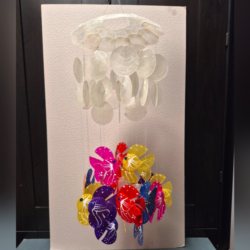 Capiz Shell Colorful Fish Wind Chime Multi-Colored Beach Theme - Picture 2 of 5